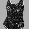 cosmic drifters travelling carnival print one piece swimsuit front