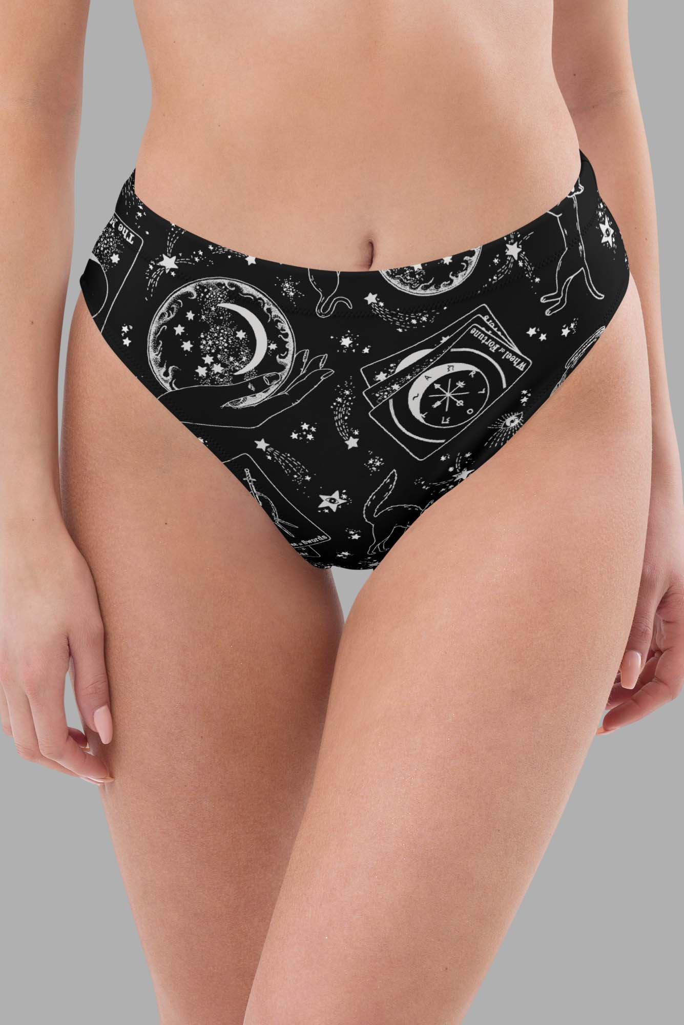 cosmic drifters travelling carnival print recycled high waisted bikini bottom front