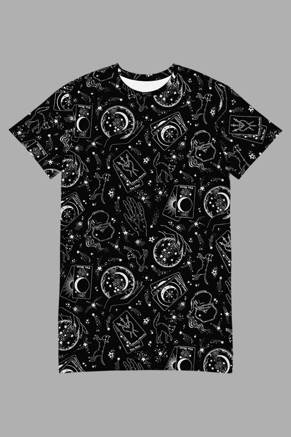 cosmic drifters travelling carnival print t shirt dress front2