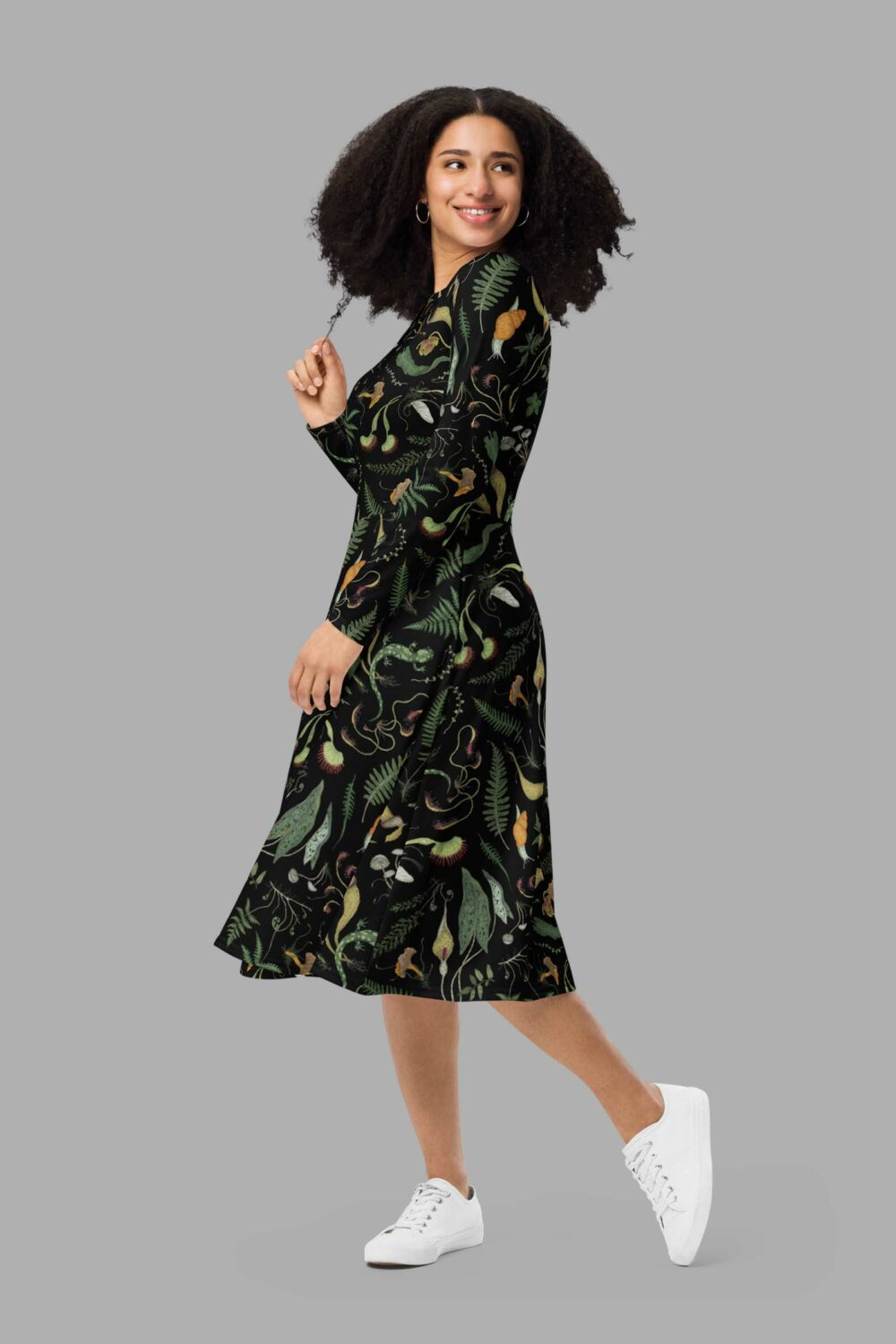 cosmic drifters werewood print long sleeve midi dress side