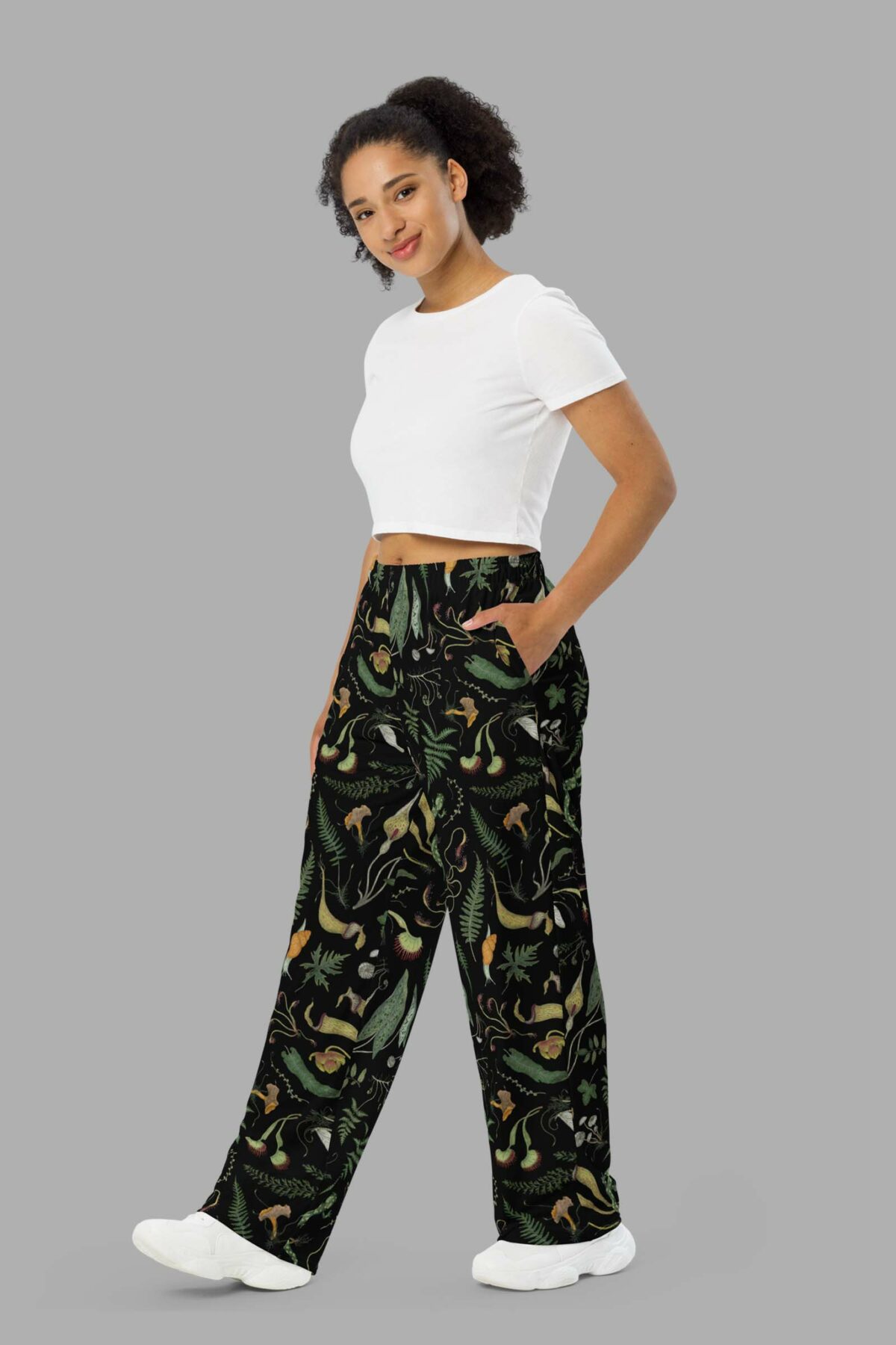 cosmic drifters werewood print unisex wide leg pants side