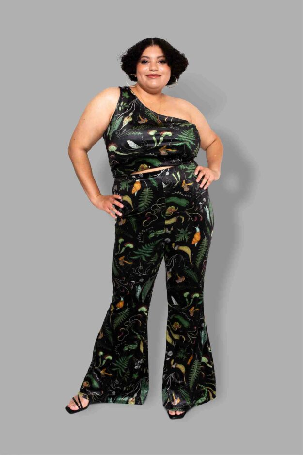 cosmic drifters werewood print velvet flares
