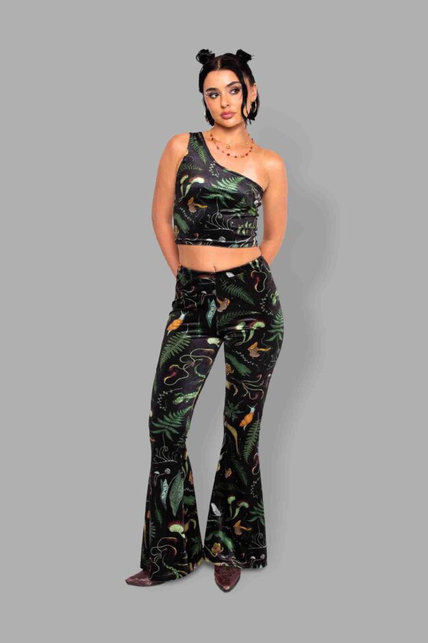 cosmic drifters werewood print velvet flares front3