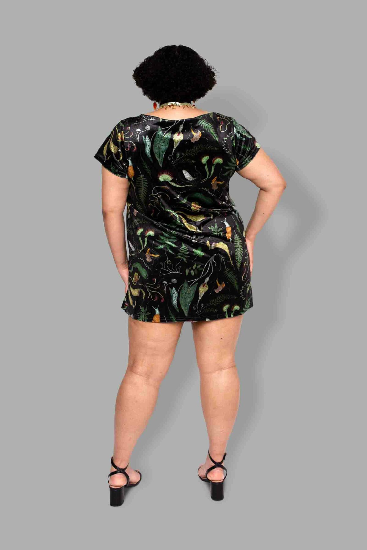 cosmic drifters werewood print velvet mini dress back