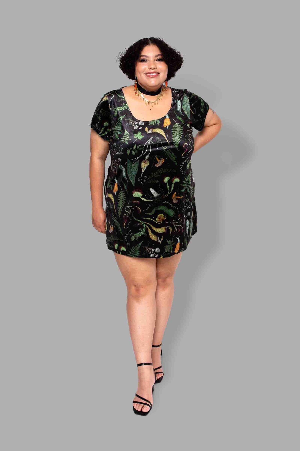 cosmic drifters werewood print velvet mini dress front
