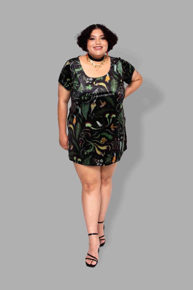 cosmic drifters werewood print velvet mini dress front