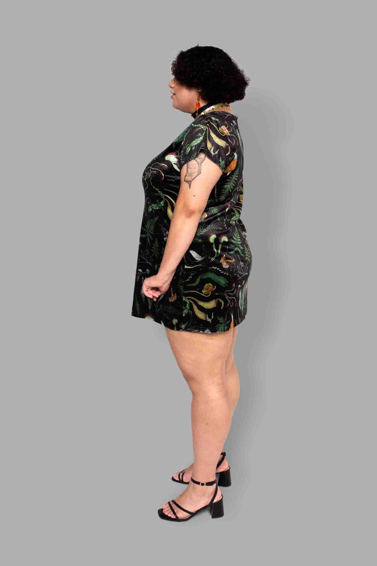 cosmic drifters werewood print velvet mini dress side