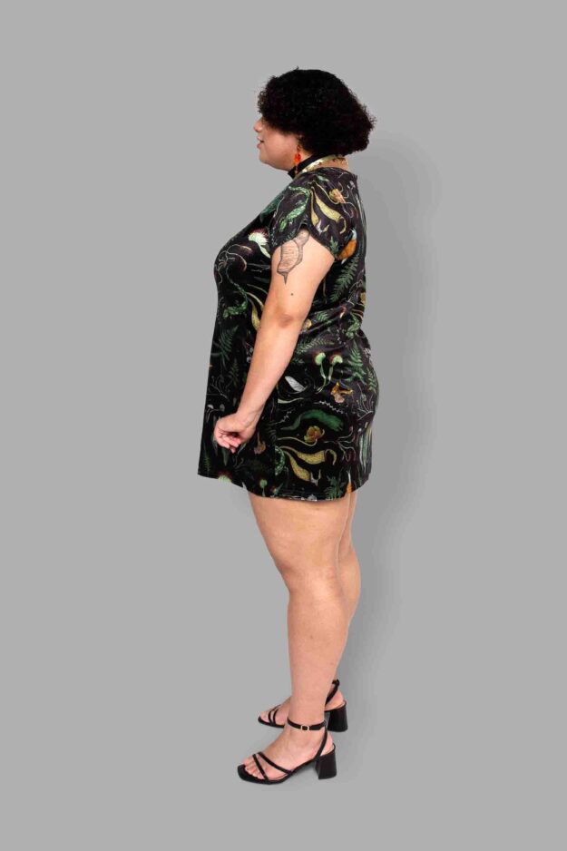 cosmic drifters werewood print velvet mini dress side