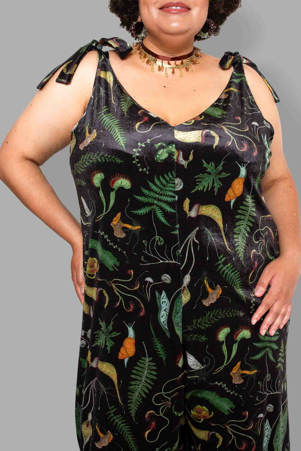 cosmic drifters werewood print velvet romper close