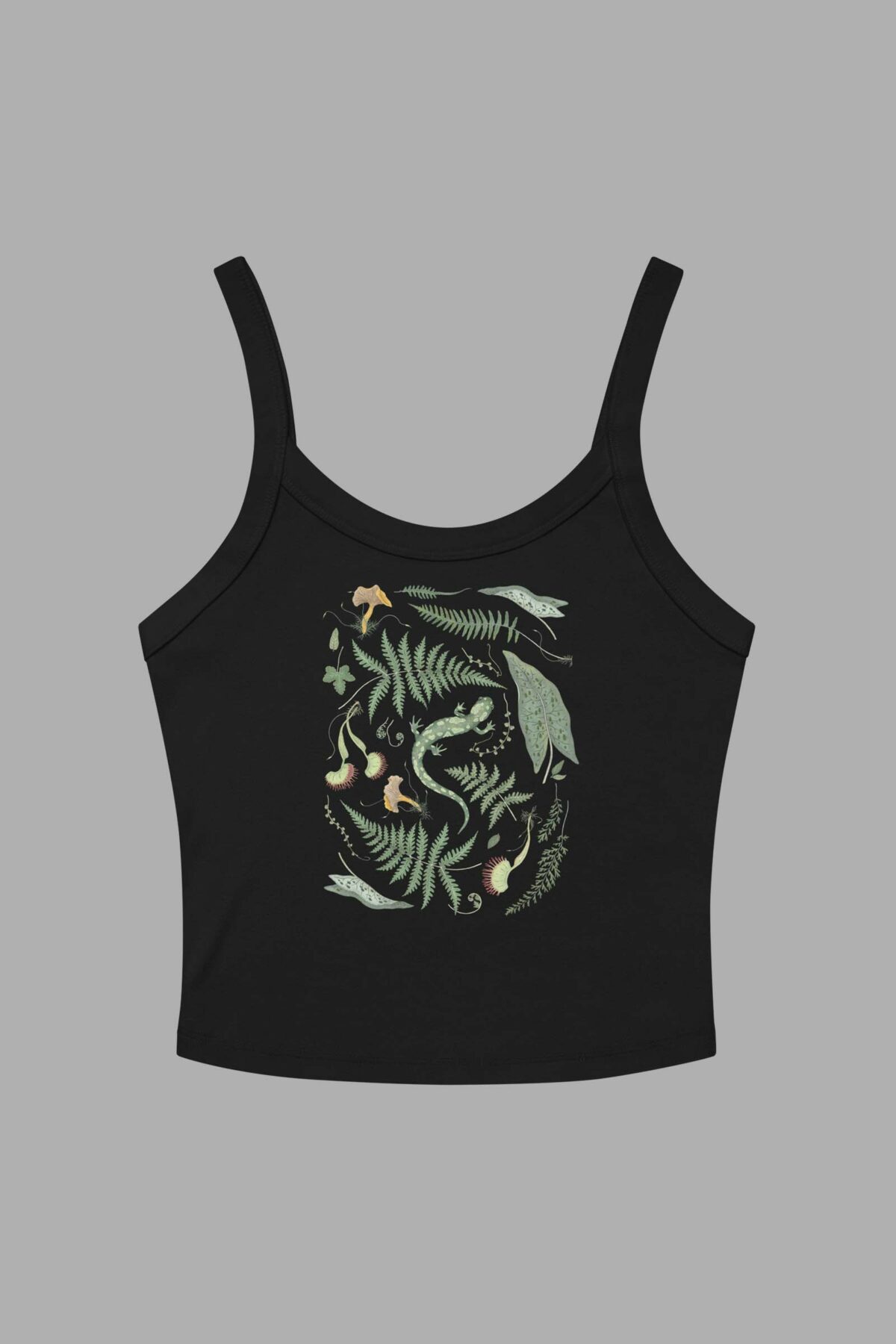 cosmic drifters werewood print womens micro rib tank top solid black front 2