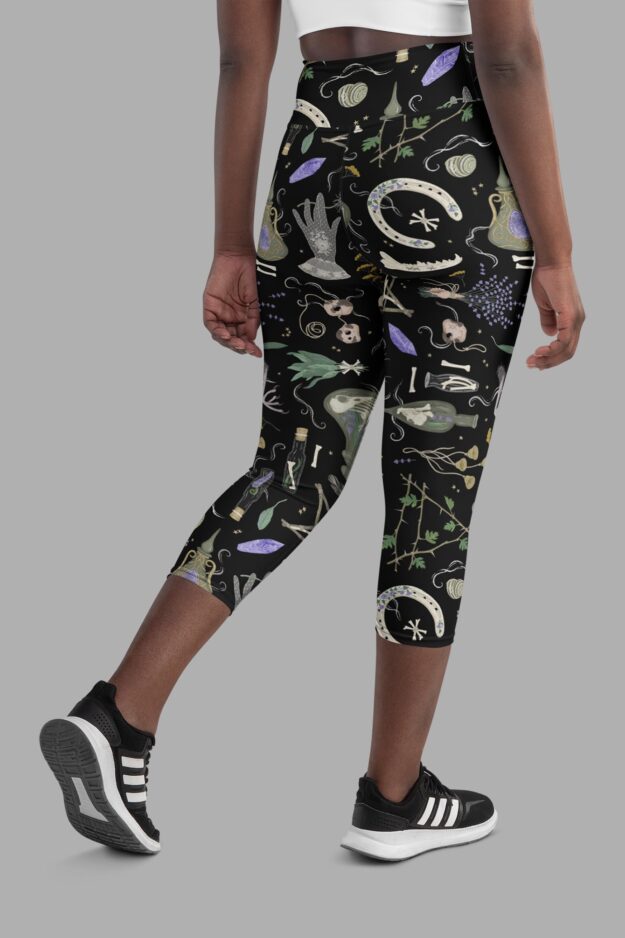 witches altar print yoga capri leggings