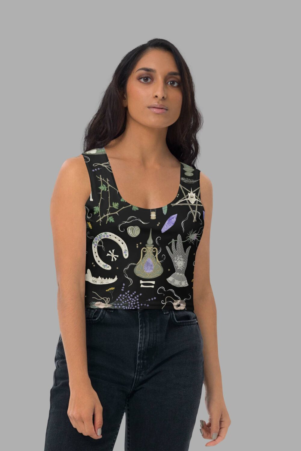 cosmic drifters witches altar print crop top front