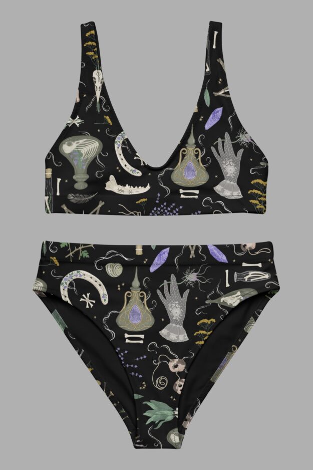 cosmic drifters witches altar print high waist bikini front2