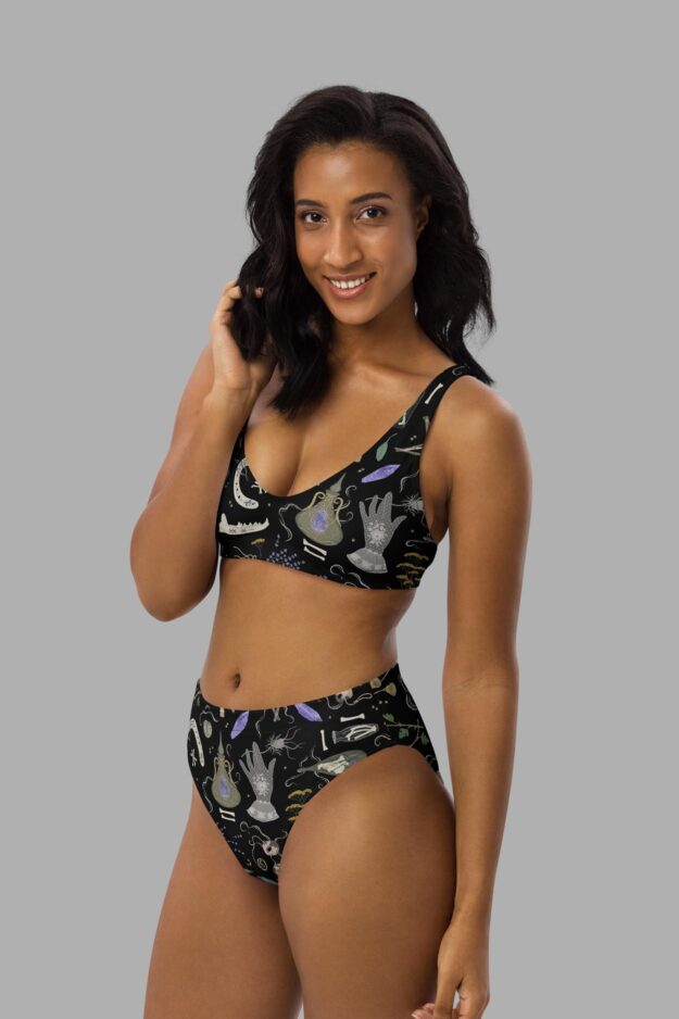 cosmic drifters witches altar print high waist bikini side