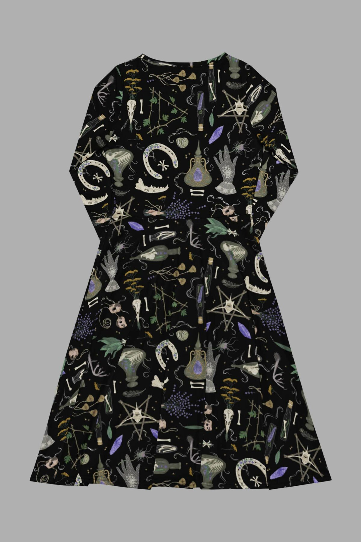 cosmic drifters witches altar print long sleeve midi dress back 2