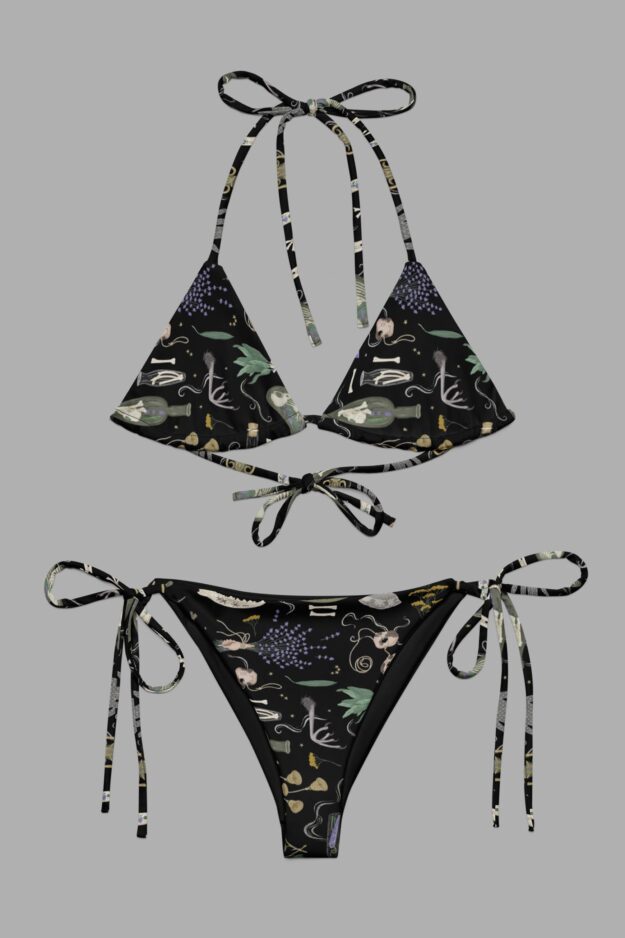 witches altar print recycled string bikini bottoms