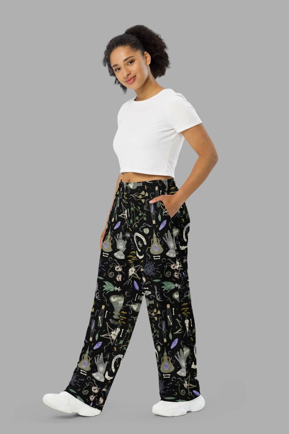 cosmic drifters witches altar print unisex wide leg pants side