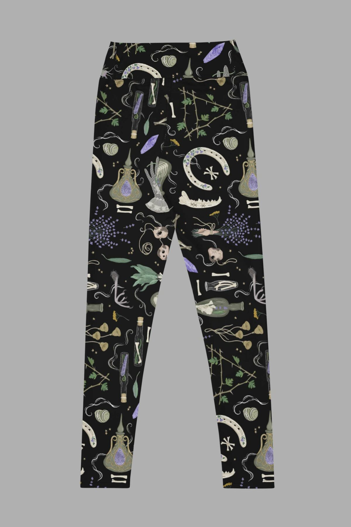 cosmic drifters witches altar print yoga leggings flat back