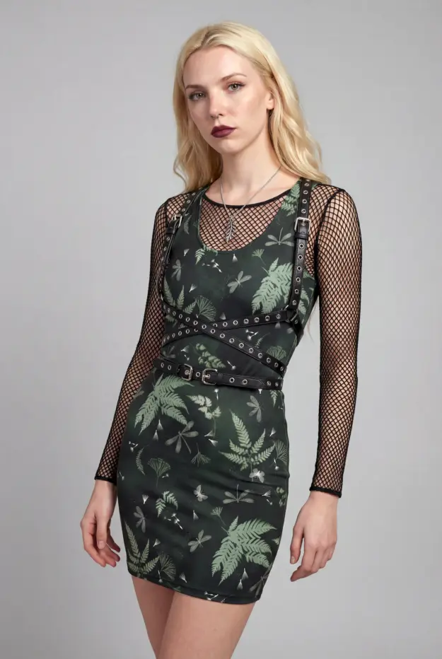 faerie fronds print bodycon dress