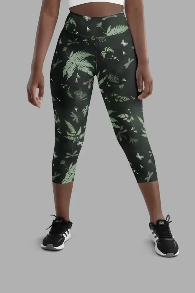 faerie fronds print yoga capri leggings