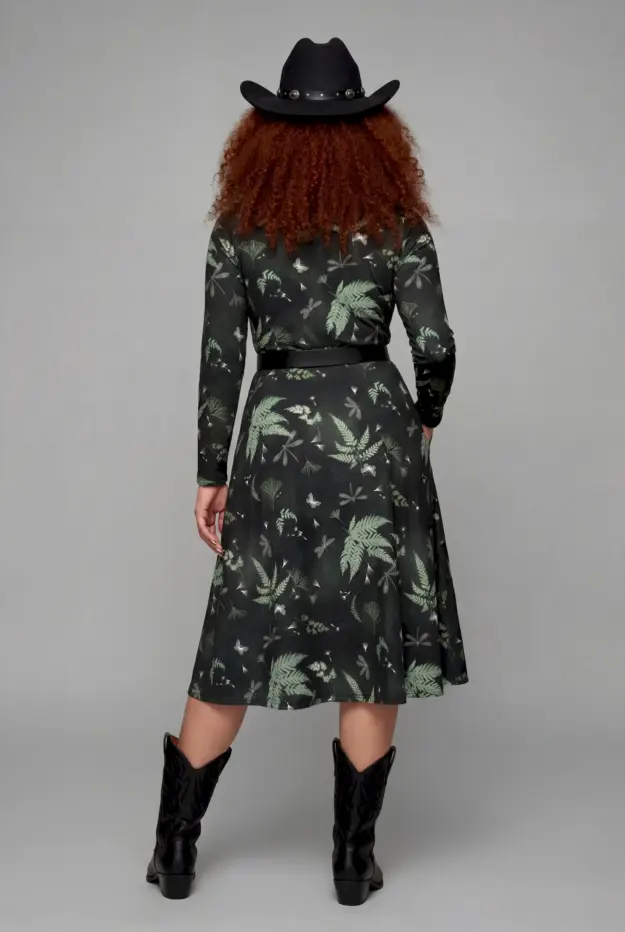 faerie fronds print long sleeve midi dress