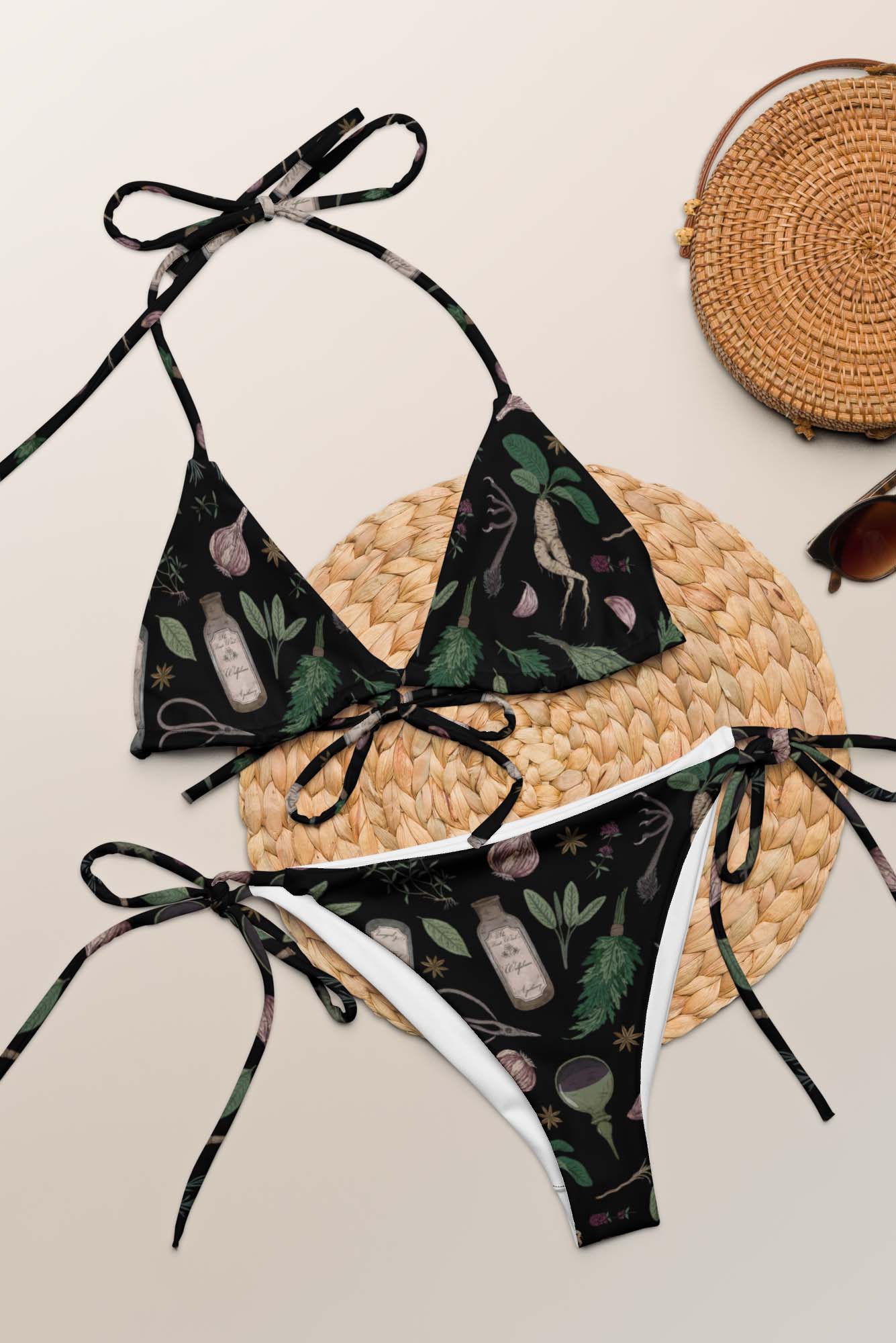forest witch print recycled string bikini