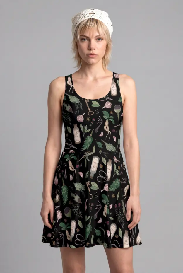 forest witch print skater dress