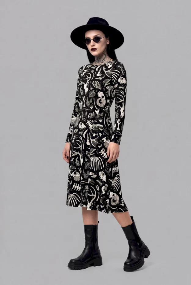 fungalis print long sleeve midi dress