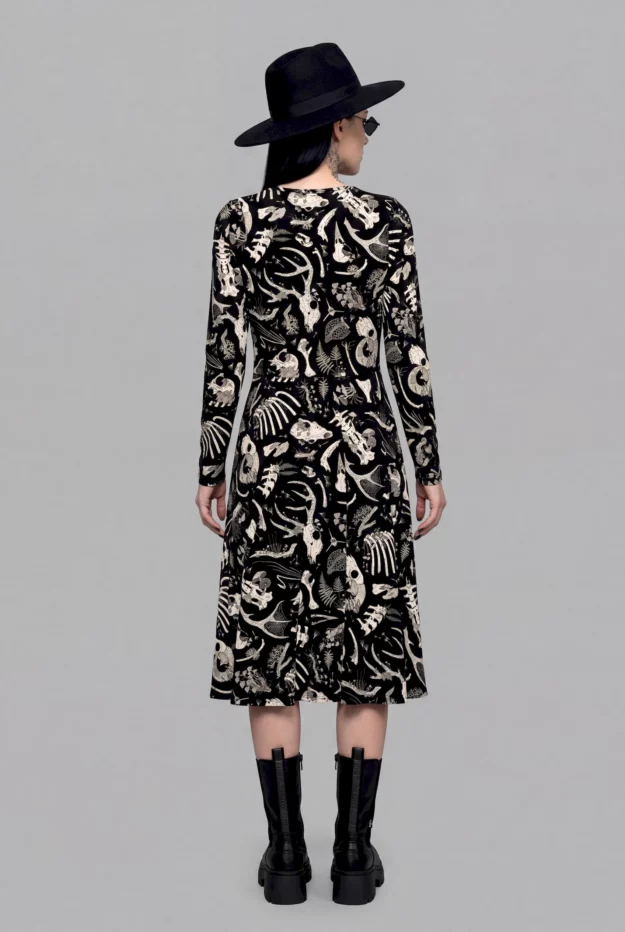 fungalis print long sleeve midi dress