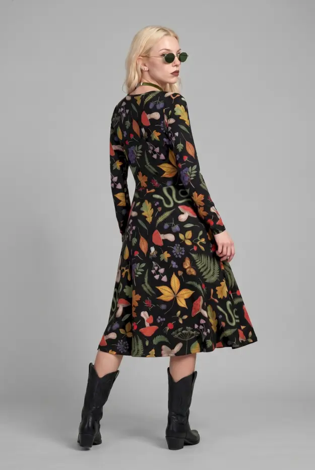 hedge witch print long sleeve midi dress