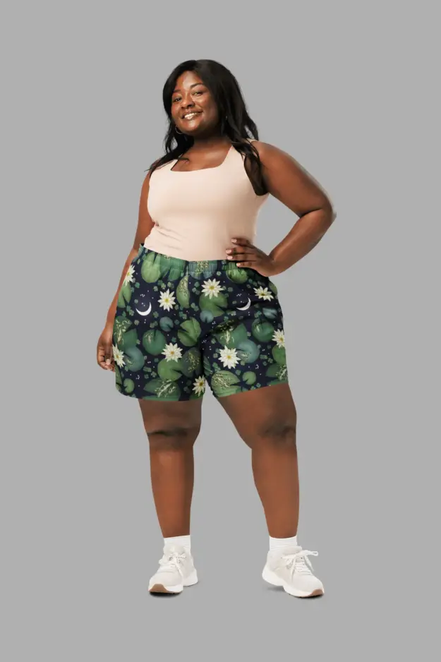 lily pond print unisex long athletic/ swim shorts