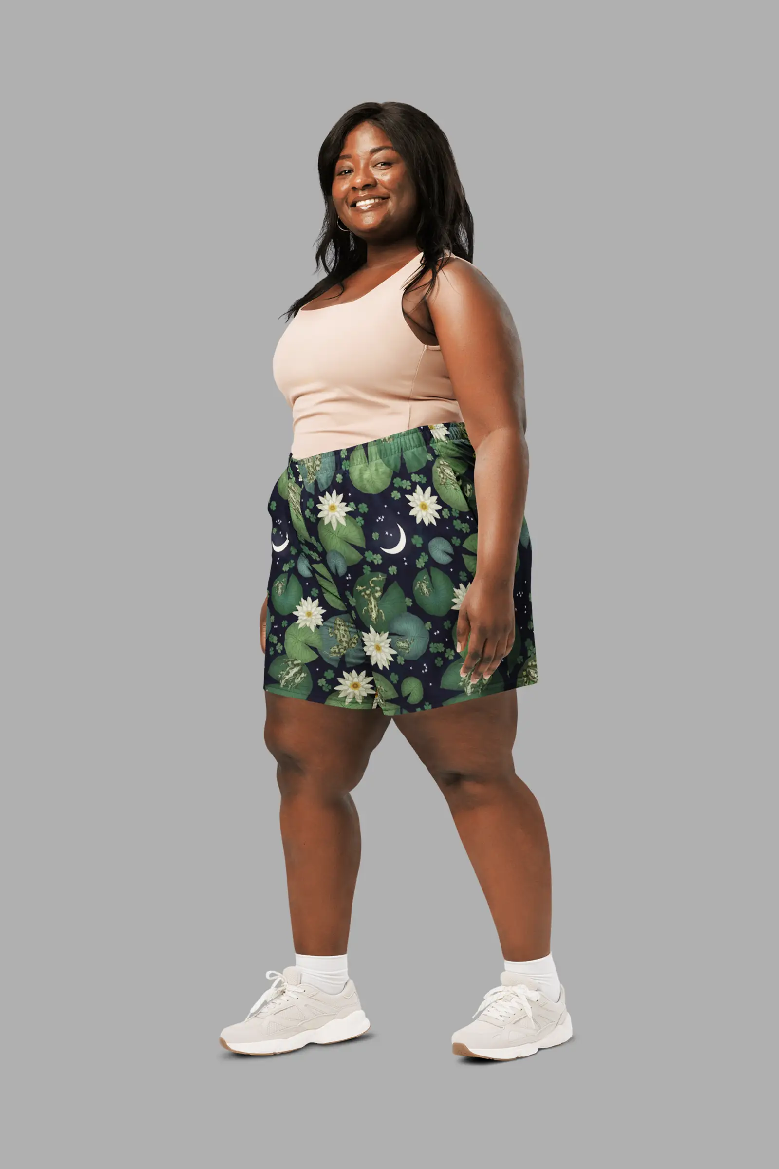 lily pond print unisex long athletic/ swim shorts
