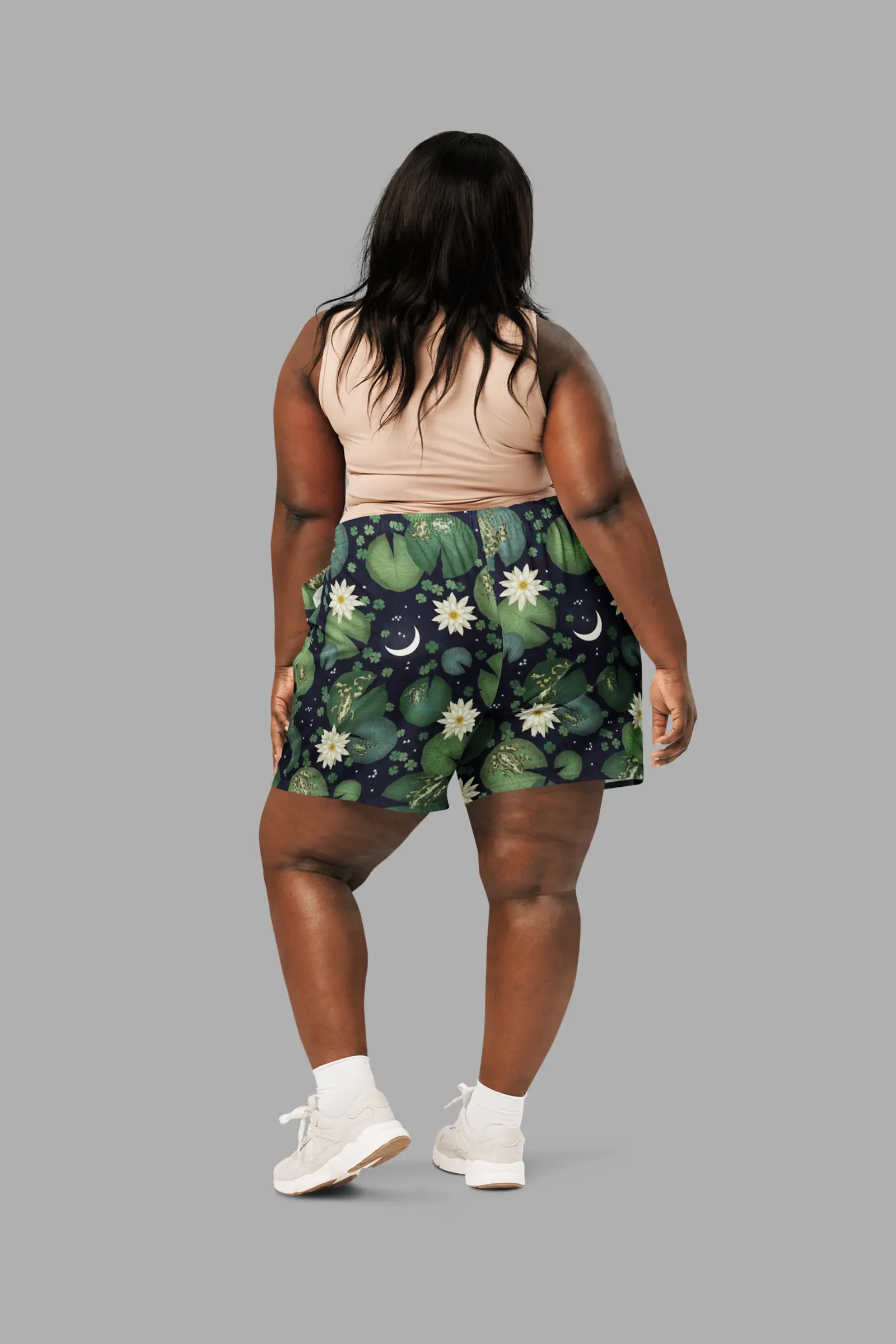 lily pond print unisex long athletic/ swim shorts
