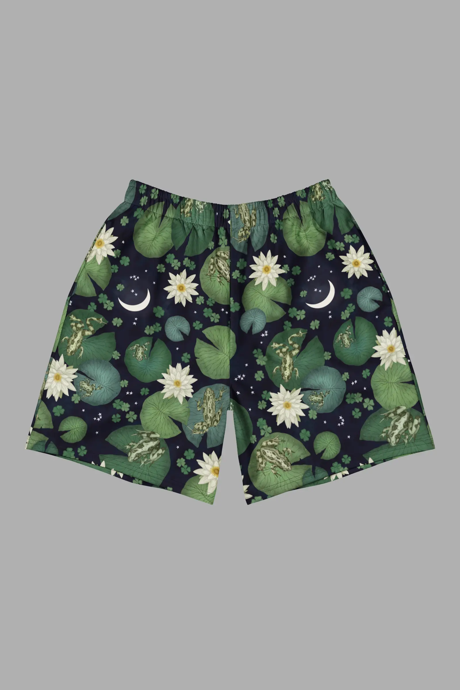 lily pond print unisex long athletic/ swim shorts