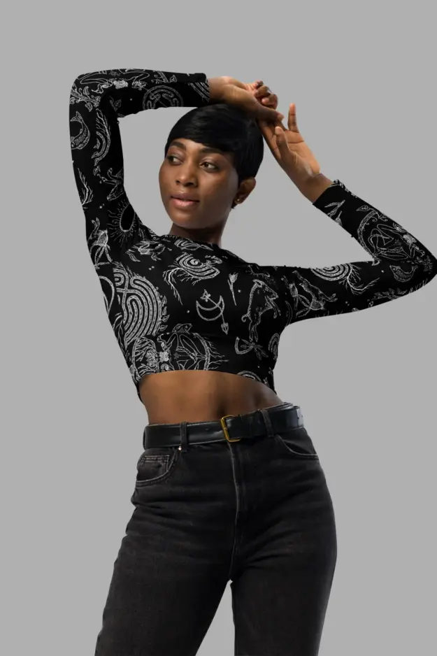 lughnasadh print recycled long sleeve crop top 1