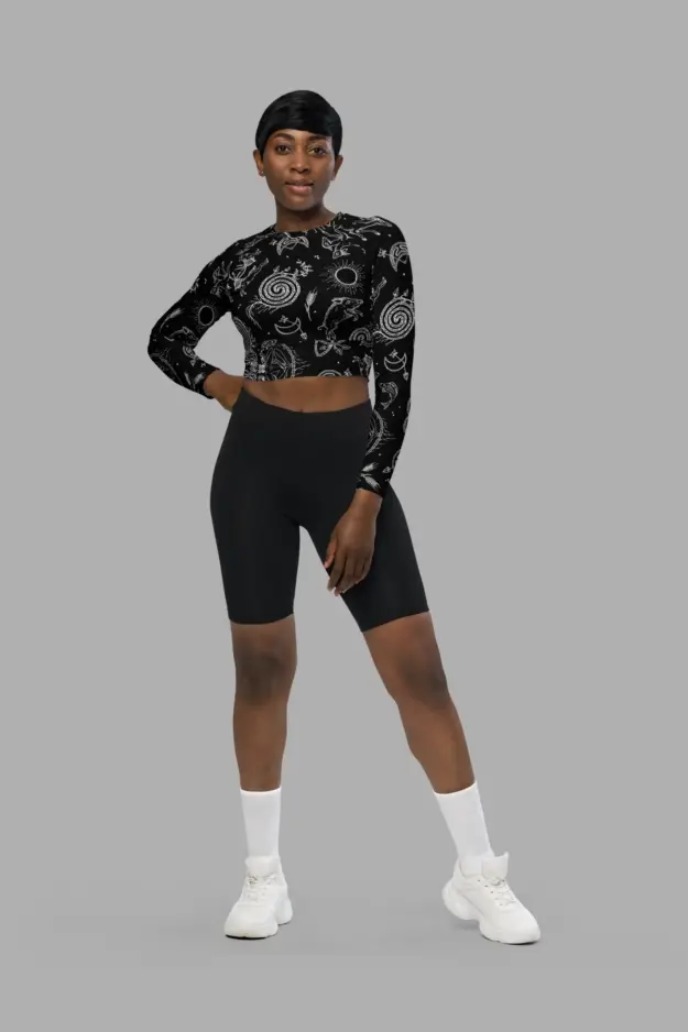 lughnasadh print recycled long sleeve crop top 2