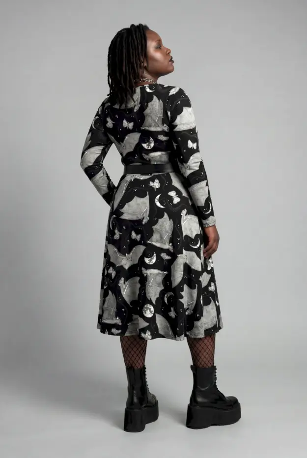 moon dance print print long sleeve midi dress