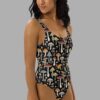 mushroom print all over print one piece swimsuit side