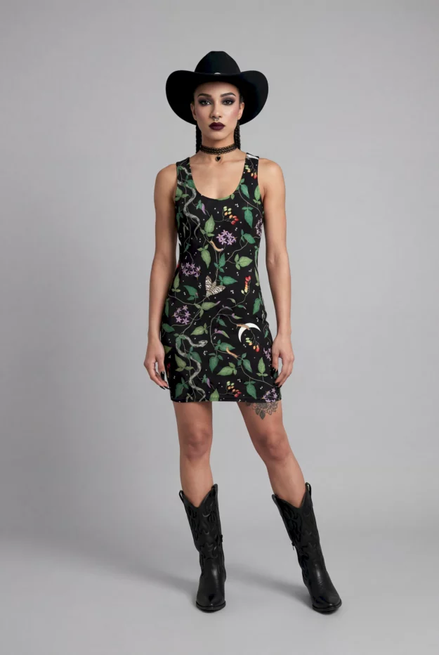nightshade print bodycon dress