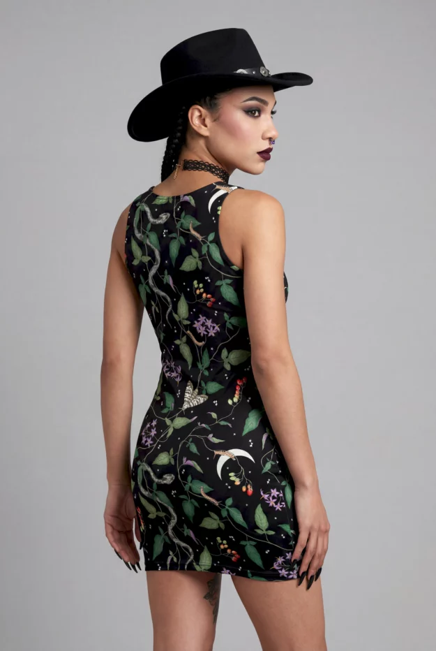 nightshade print bodycon dress