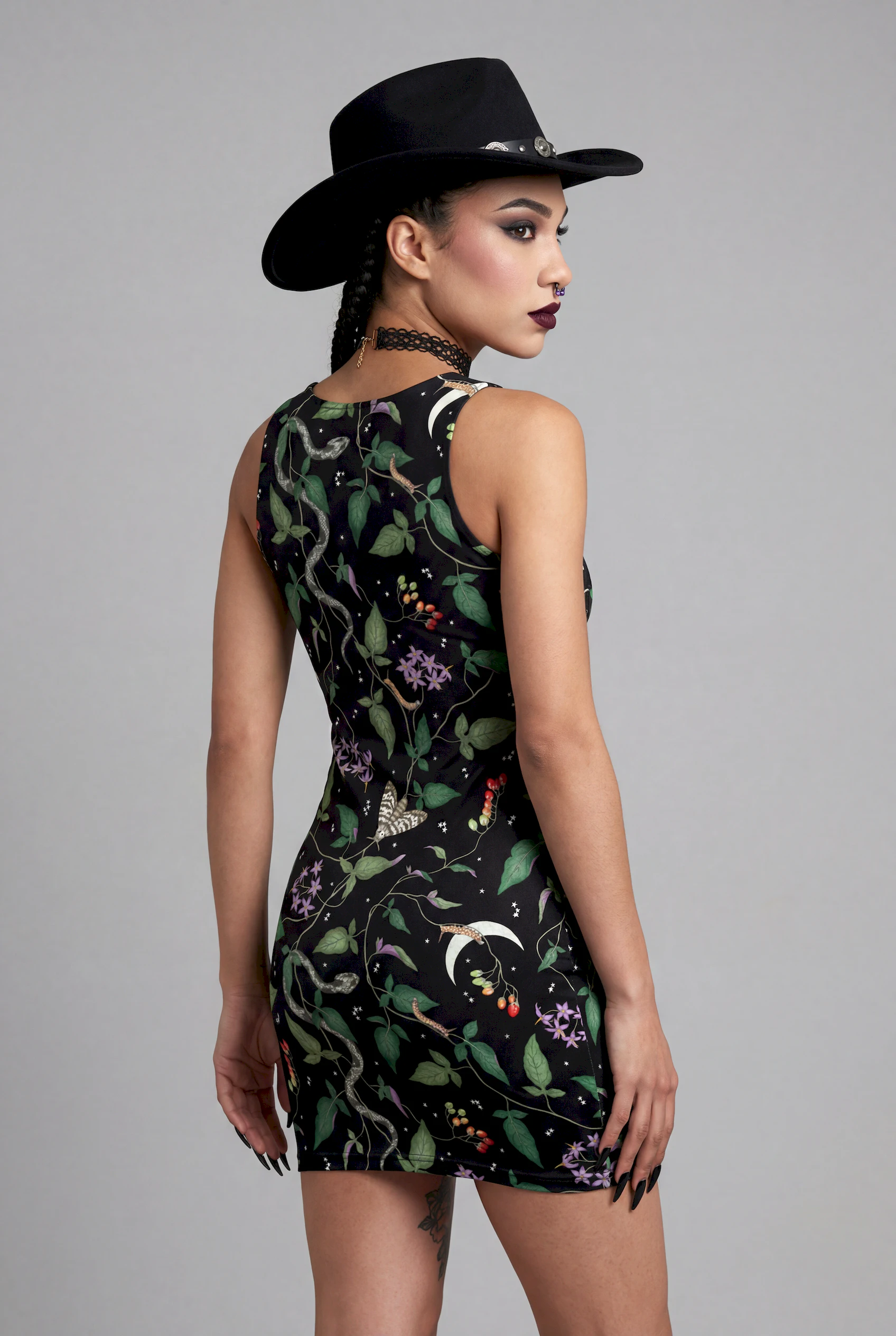 nightshade print bodycon dress