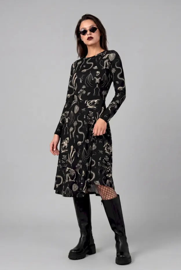 ossium print long sleeve midi dress