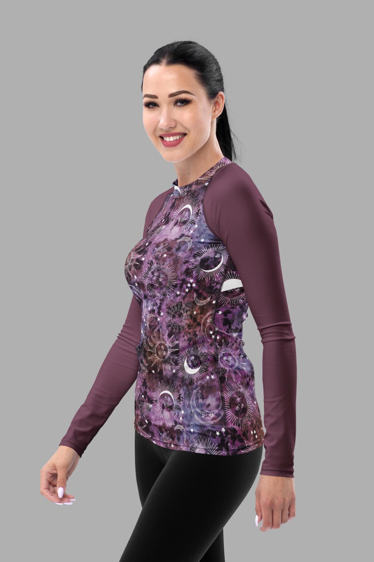 stormy celeste print rash guard side