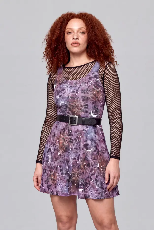 stormy celeste print skater dress