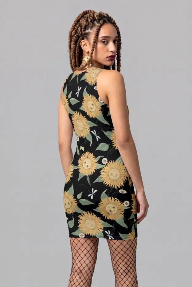 sunflower daze print bodycon dress