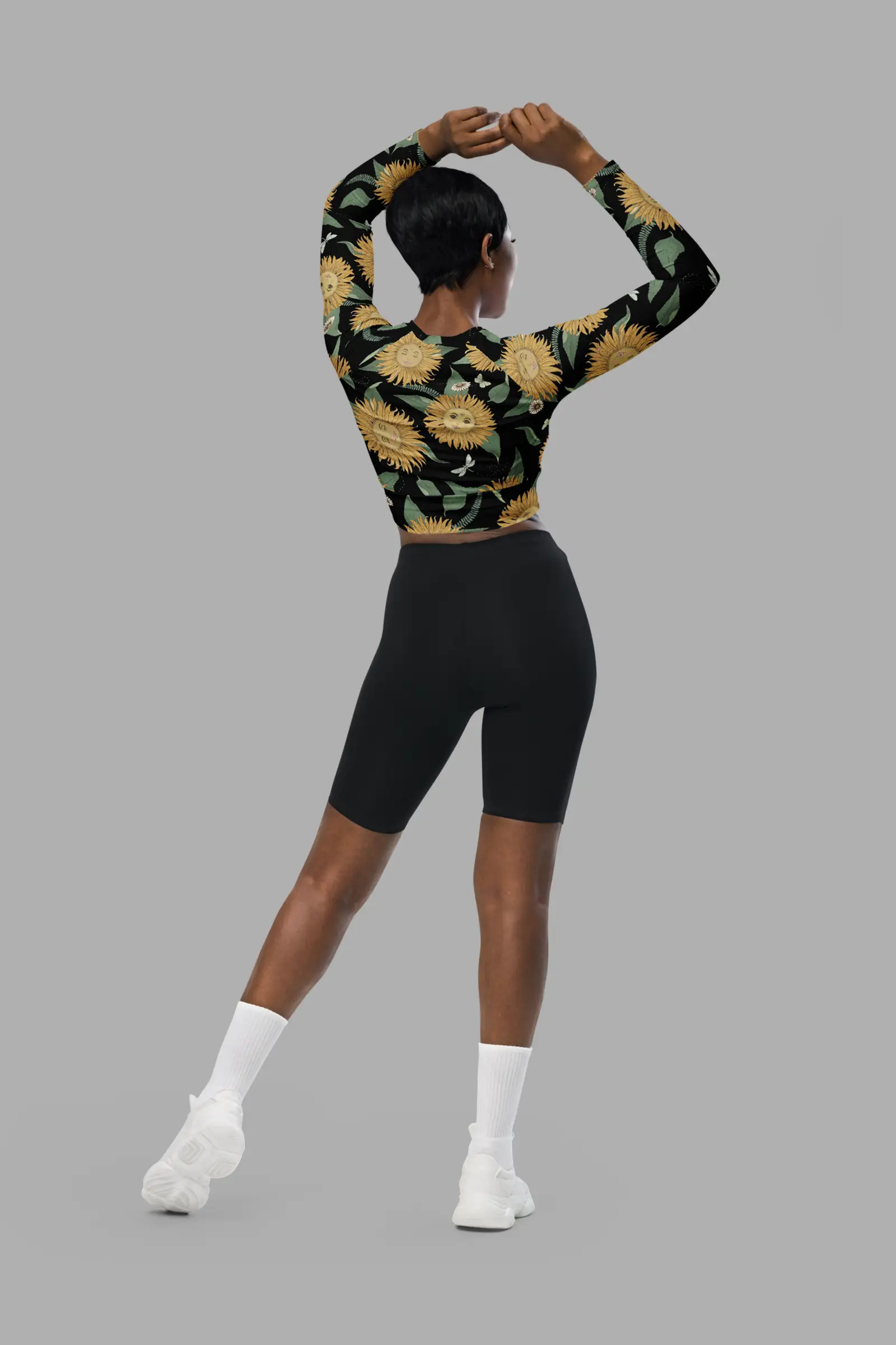 sunflower daze print recycled long sleeve crop top