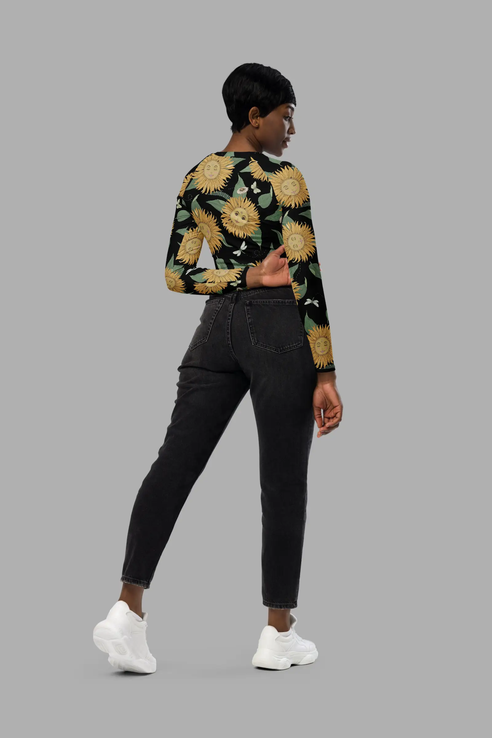 sunflower daze print recycled long sleeve crop top