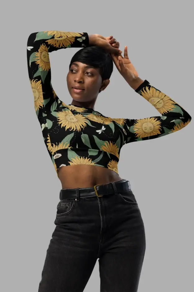 sunflower daze print recycled long sleeve crop top