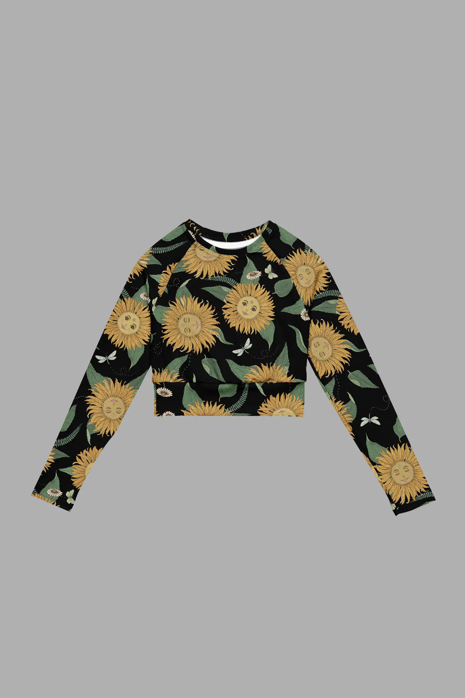 sunflower daze print recycled long sleeve crop top
