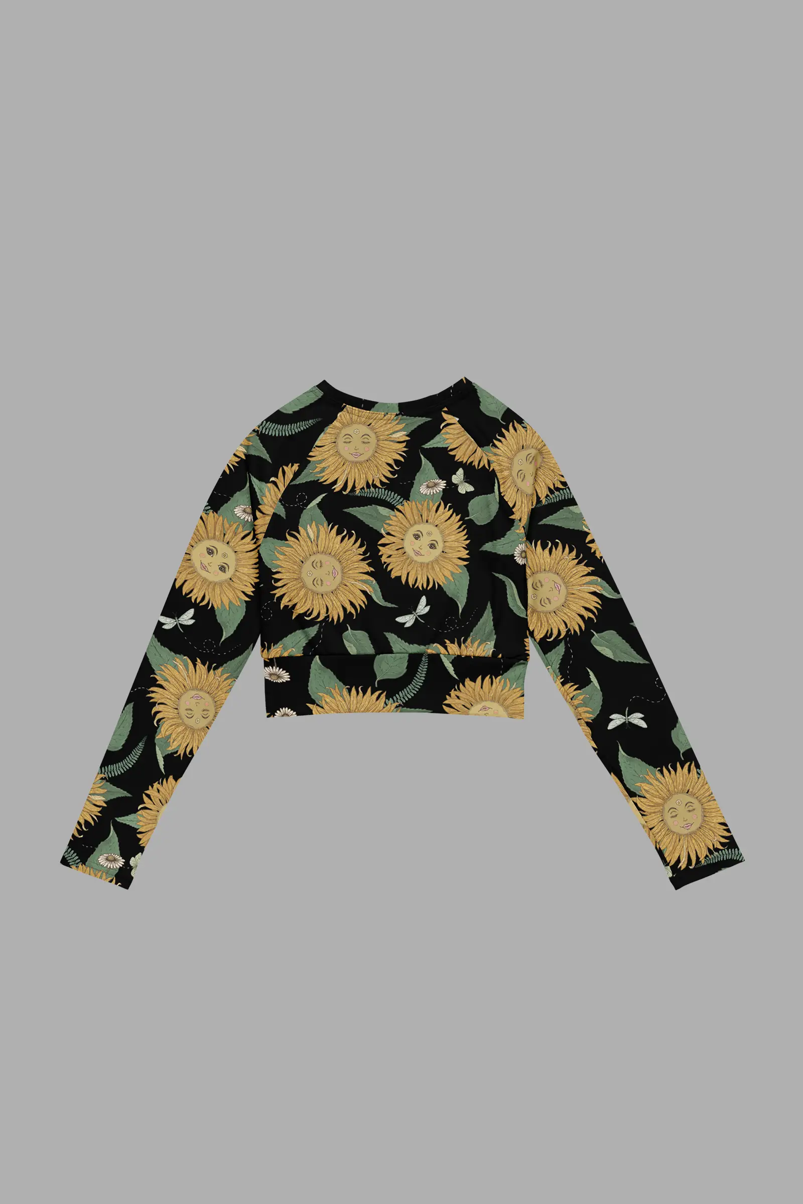 sunflower daze print recycled long sleeve crop top